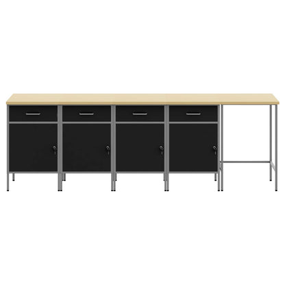 Work Cabinet Set with Drawer with Storage 5 pcs Black and Grey