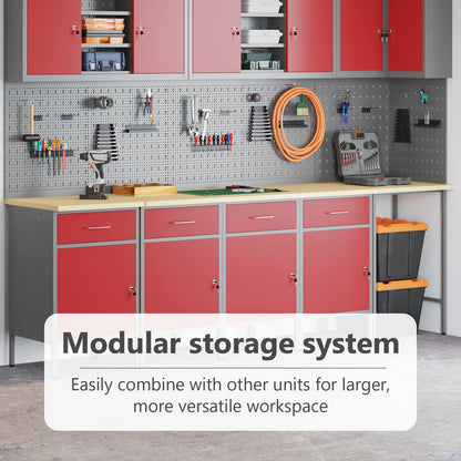 Work Cabinet Set with Drawer with Storage 5 pcs Red and Grey