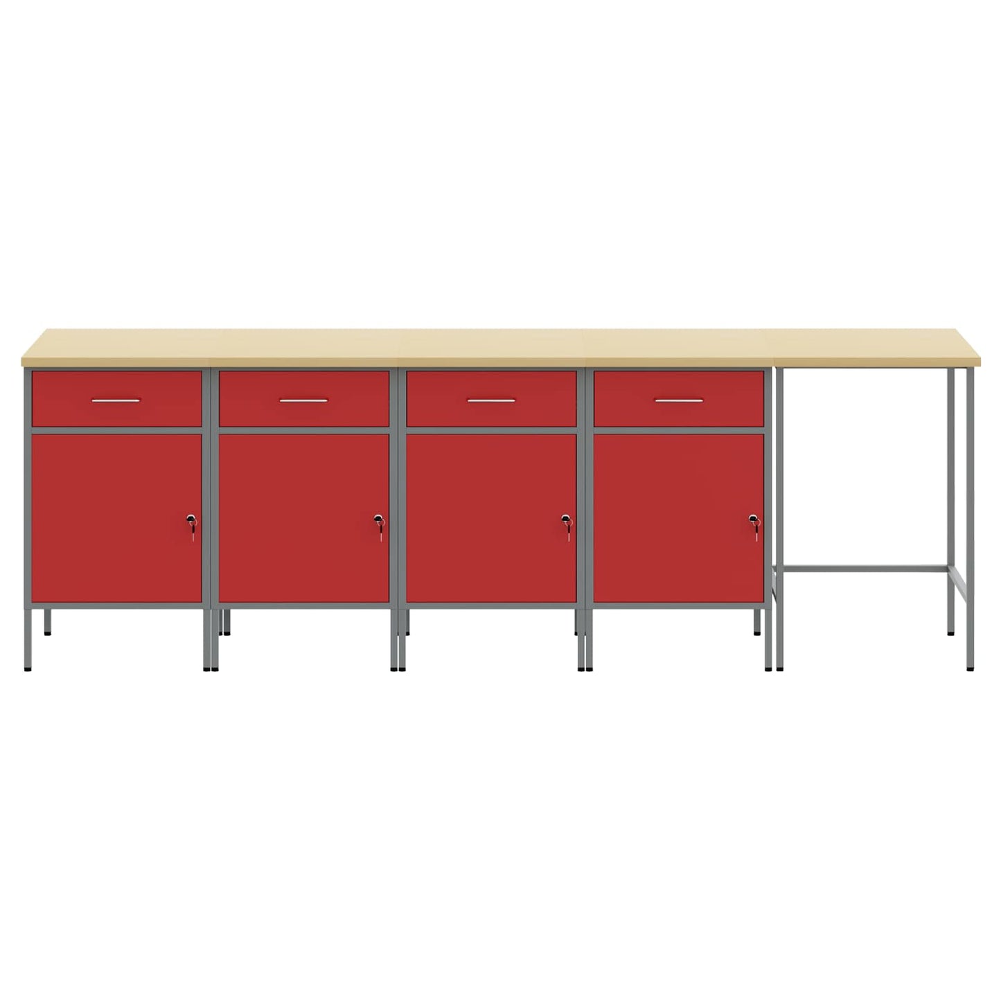 Work Cabinet Set with Drawer with Storage 5 pcs Red and Grey