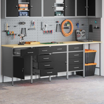 Work Cabinet Set 5 pcs Black Steel and Engineered Wood