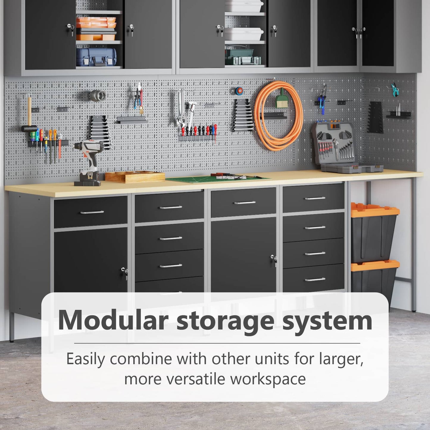 Work Cabinet Set with Drawer with Storage 5 pcs Black and Grey