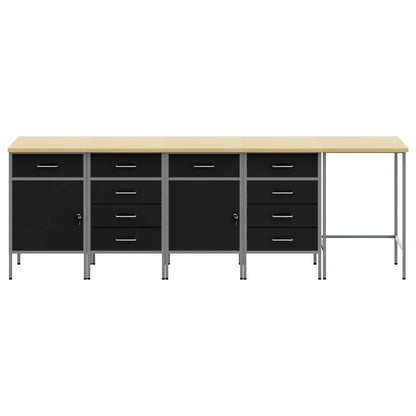 Work Cabinet Set with Drawer with Storage 5 pcs Black and Grey