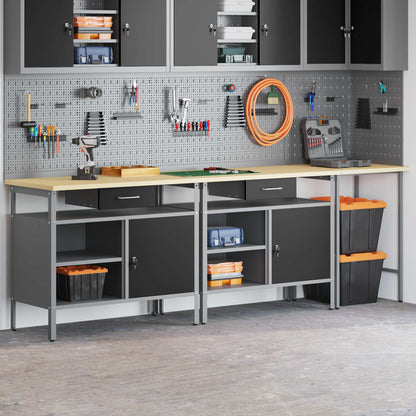 Work Bench Set 3 pcs Red and Grey Powder-Coated Steel