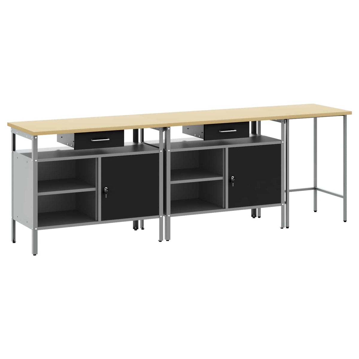 Work Bench Set 3 pcs Red and Grey Powder-Coated Steel