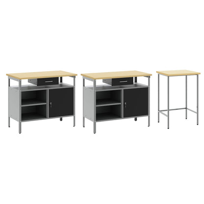 Work Bench Set 3 pcs Red and Grey Powder-Coated Steel