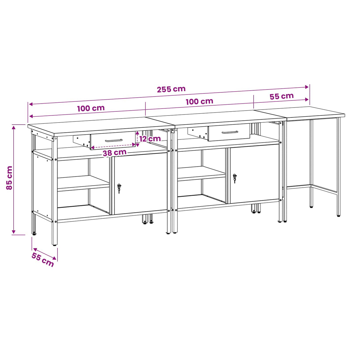 Work Bench Set 3 pcs Red and Grey Powder-Coated Steel
