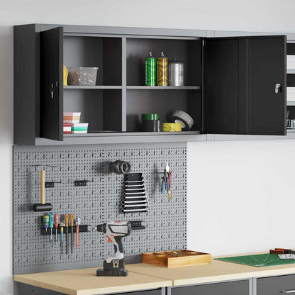 Tool Cabinet Set with Shelf 3 pcs Black Powder-Coated Steel