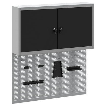Tool Cabinet Set with Shelf 3 pcs Black Powder-Coated Steel