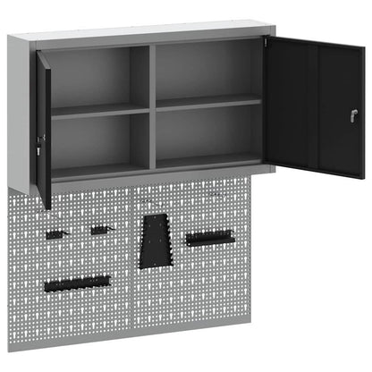 Tool Cabinet Set with Shelf 3 pcs Black Powder-Coated Steel