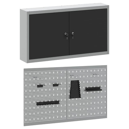 Tool Cabinet Set with Shelf 3 pcs Black Powder-Coated Steel
