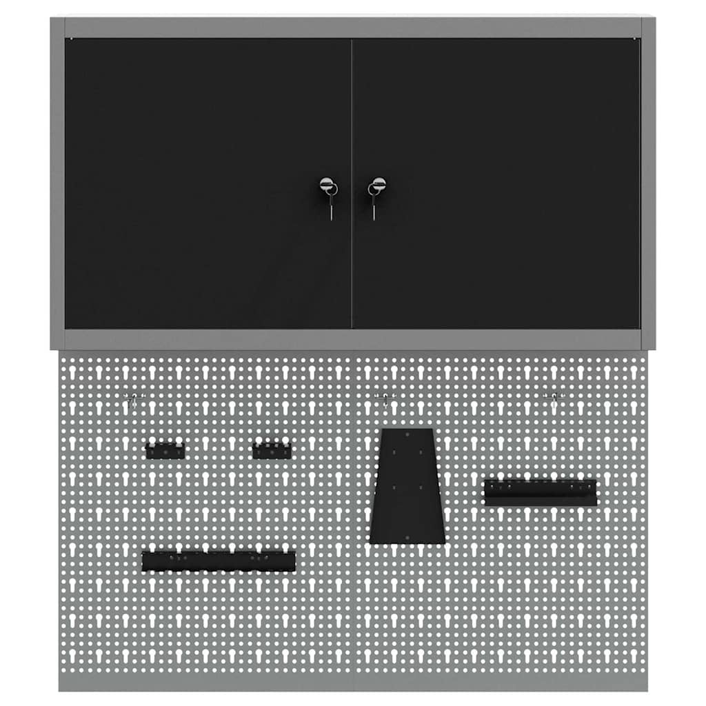 Tool Cabinet Set with Shelf 3 pcs Black Powder-Coated Steel