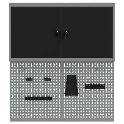 Tool Cabinet Set with Shelf 3 pcs Black Powder-Coated Steel