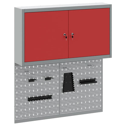 Tool Cabinet Set with Shelf 3 pcs Red Powder-Coated Steel