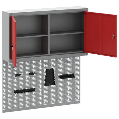 Tool Cabinet Set with Shelf 3 pcs Red Powder-Coated Steel