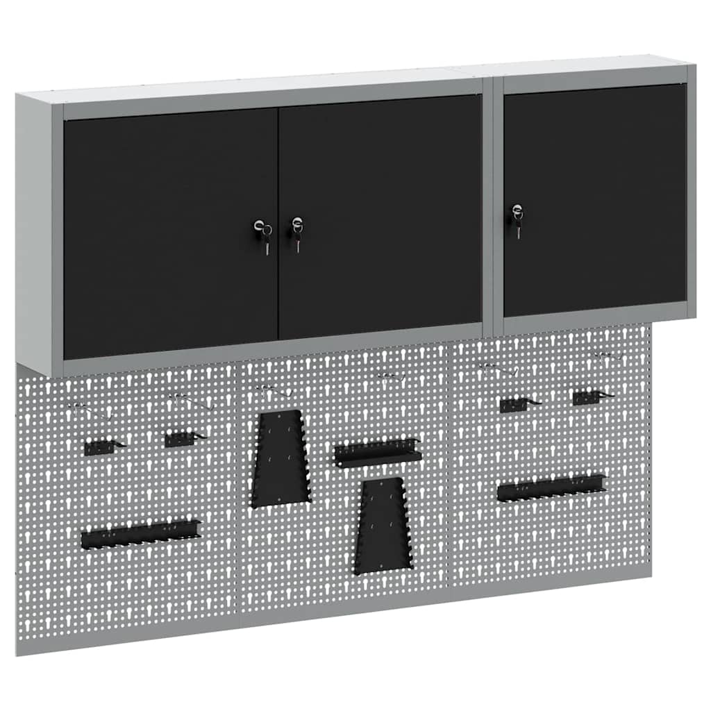 Tool Cabinet Set with Shelf 5 pcs Black Powder-Coated Steel