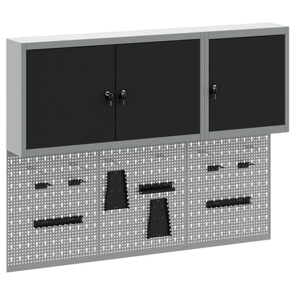 Tool Cabinet Set with Shelf 5 pcs Black Powder-Coated Steel