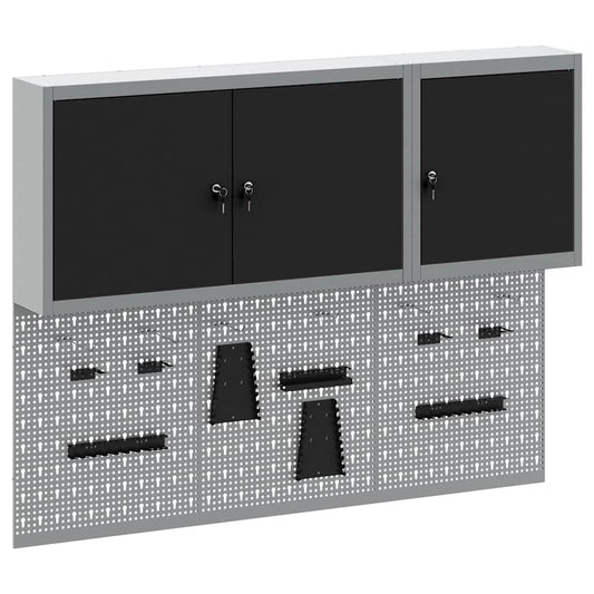 Tool Cabinet Set with Shelf 5 pcs Black Powder-Coated Steel