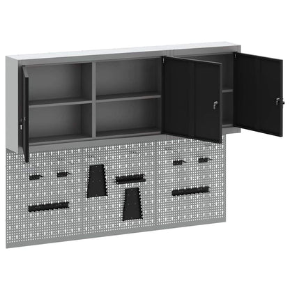 Tool Cabinet Set with Shelf 5 pcs Black Powder-Coated Steel