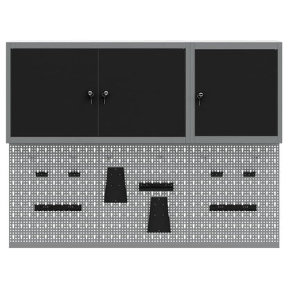 Tool Cabinet Set with Shelf 5 pcs Black Powder-Coated Steel