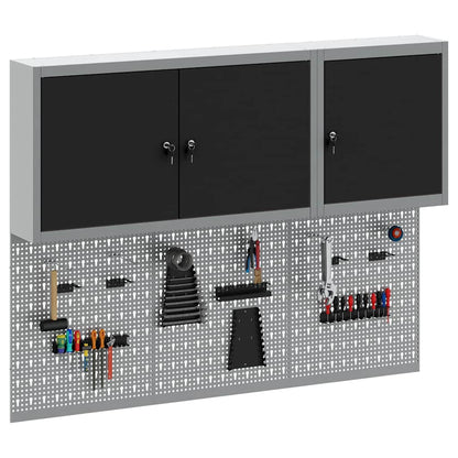 Tool Cabinet Set with Shelf 5 pcs Black Powder-Coated Steel