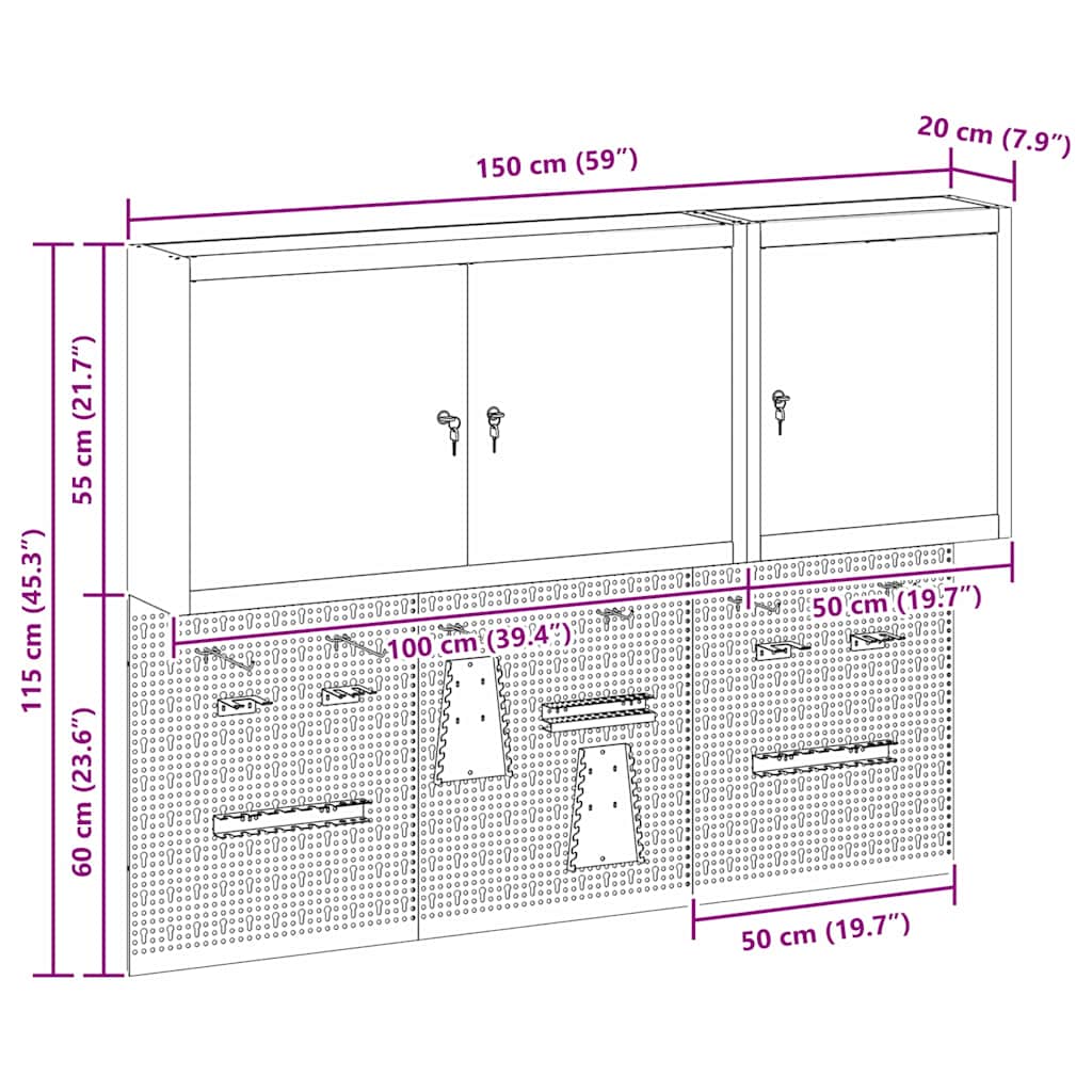 Tool Cabinet Set with Shelf 5 pcs Black Powder-Coated Steel