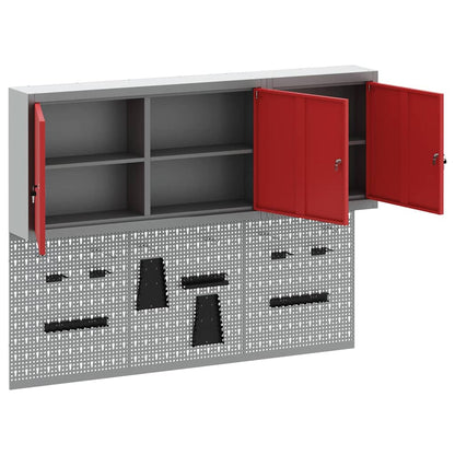 Tool Cabinet Set with Shelf 5 pcs Red Powder-Coated Steel