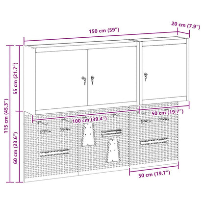 Tool Cabinet Set with Shelf 5 pcs Red Powder-Coated Steel