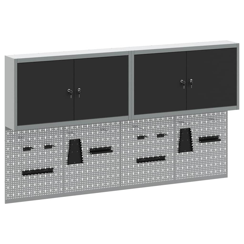Tool Cabinet Set with Shelf 6 pcs Black Powder-Coated Steel
