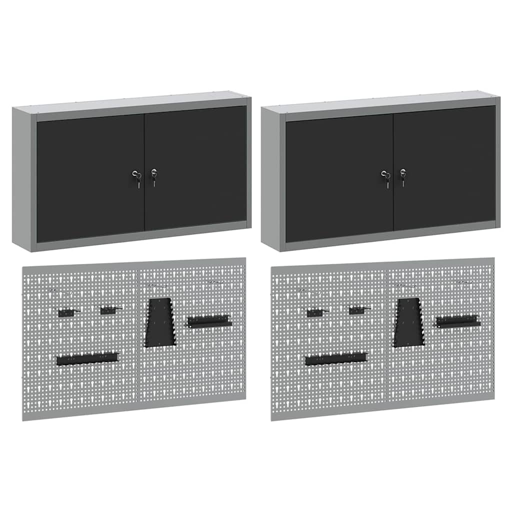 Tool Cabinet Set with Shelf 6 pcs Black Powder-Coated Steel