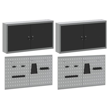 Tool Cabinet Set with Shelf 6 pcs Black Powder-Coated Steel