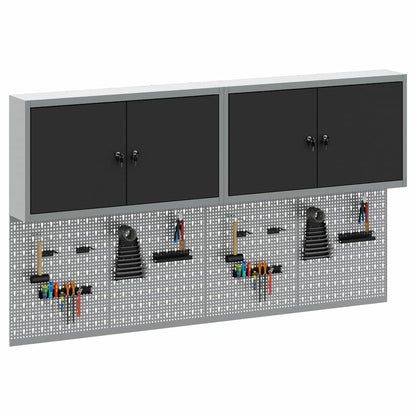 Tool Cabinet Set with Shelf 6 pcs Black Powder-Coated Steel
