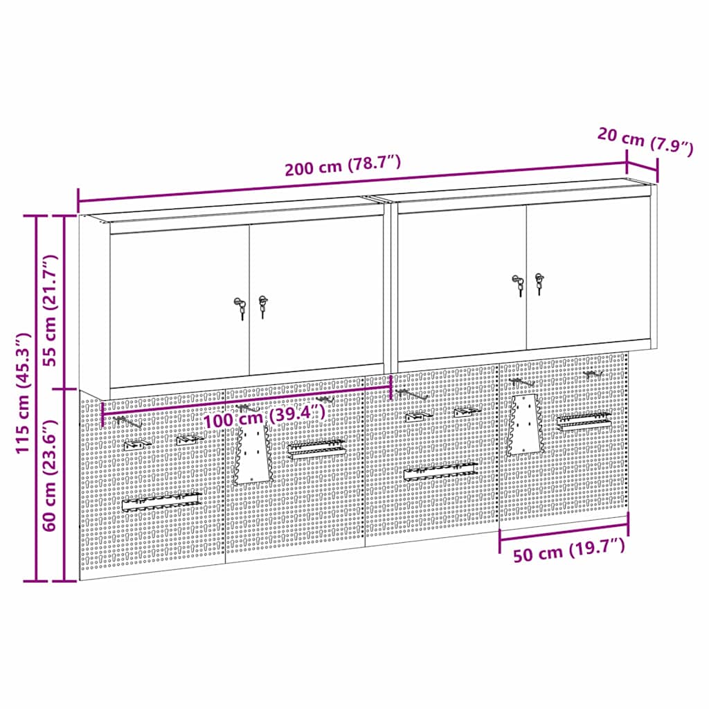 Tool Cabinet Set with Shelf 6 pcs Black Powder-Coated Steel