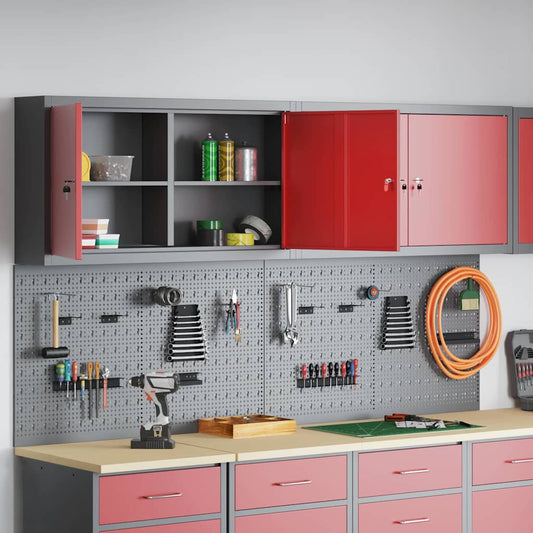 Tool Cabinet Set with Shelf 6 pcs Red Powder-Coated Steel