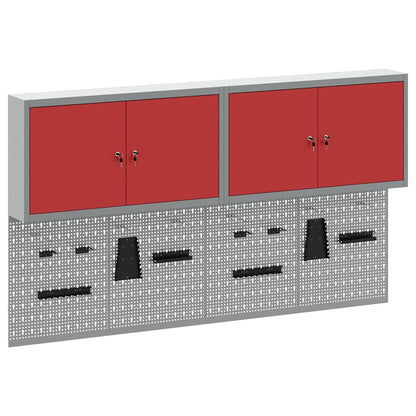 Tool Cabinet Set with Shelf 6 pcs Red Powder-Coated Steel