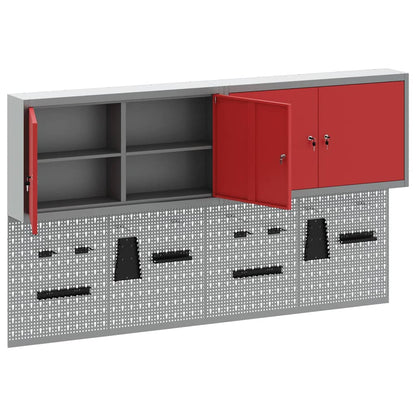 Tool Cabinet Set with Shelf 6 pcs Red Powder-Coated Steel