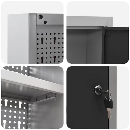 Tool Cabinet Set with Shelf 3 pcs Black Powder-Coated Steel