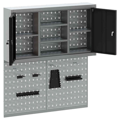 Tool Cabinet Set with Shelf 3 pcs Black Powder-Coated Steel
