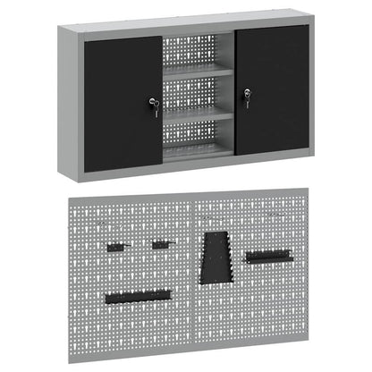 Tool Cabinet Set with Shelf 3 pcs Black Powder-Coated Steel