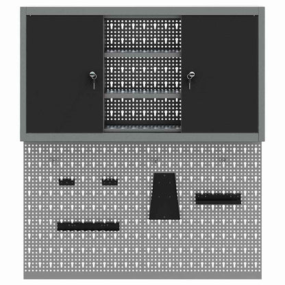 Tool Cabinet Set with Shelf 3 pcs Black Powder-Coated Steel