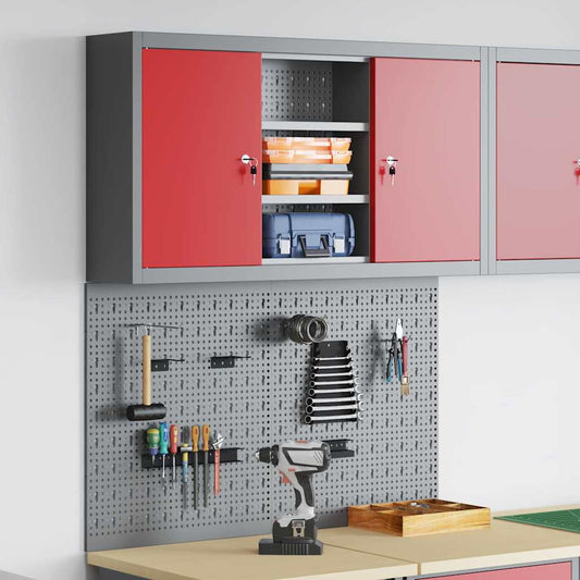 Tool Cabinet Set with Shelf 3 pcs Red Powder-Coated Steel