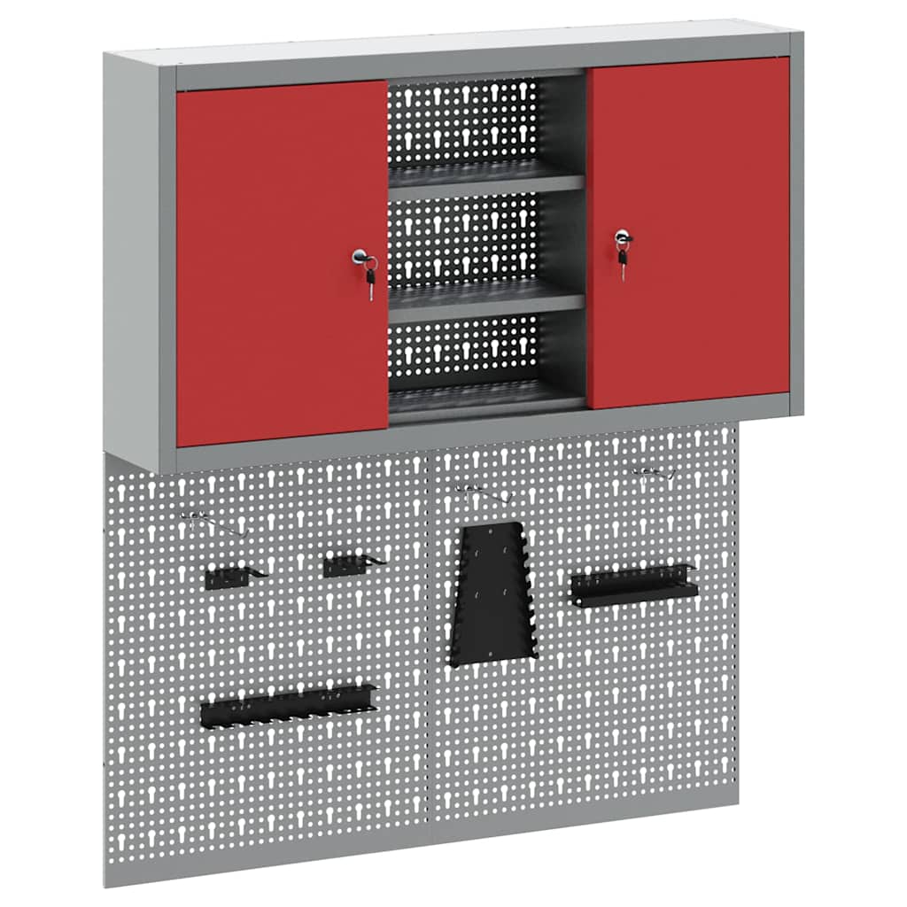 Tool Cabinet Set with Shelf 3 pcs Red Powder-Coated Steel