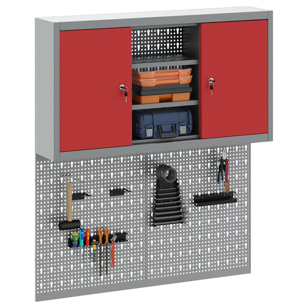 Tool Cabinet Set with Shelf 3 pcs Red Powder-Coated Steel