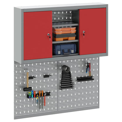 Tool Cabinet Set with Shelf 3 pcs Red Powder-Coated Steel