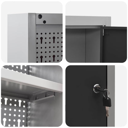 Tool Cabinet Set with Shelf 4 pcs Black Powder-Coated Steel