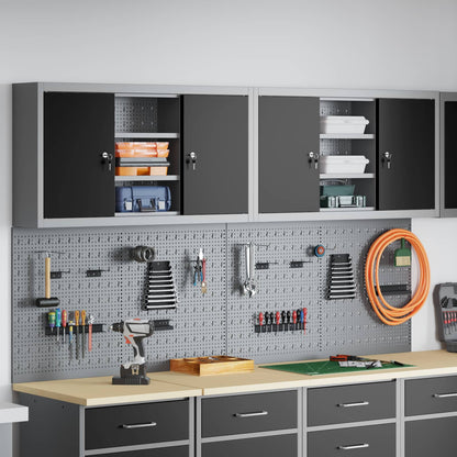 Tool Cabinet Set with Shelf 4 pcs Black Powder-Coated Steel