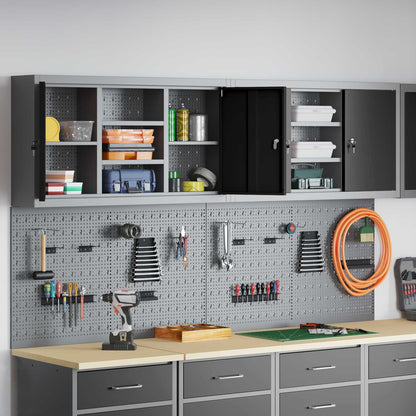 Tool Cabinet Set with Shelf 4 pcs Black Powder-Coated Steel