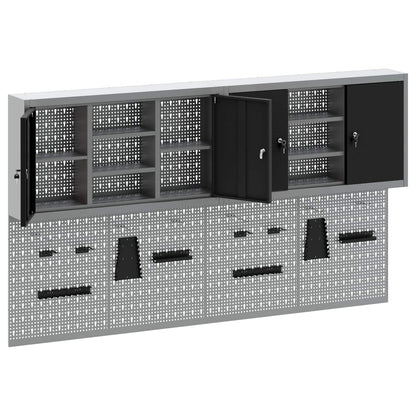 Tool Cabinet Set with Shelf 4 pcs Black Powder-Coated Steel