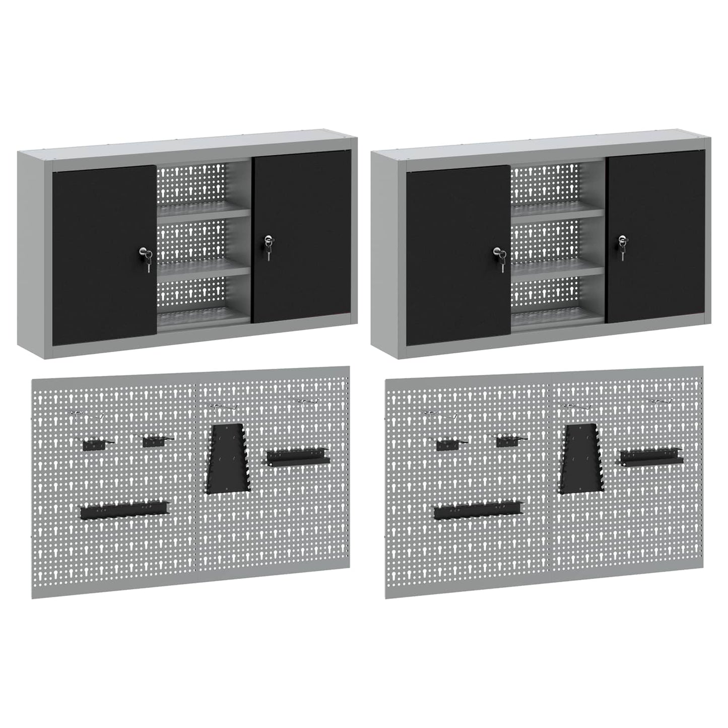 Tool Cabinet Set with Shelf 4 pcs Black Powder-Coated Steel