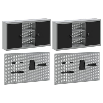 Tool Cabinet Set with Shelf 4 pcs Black Powder-Coated Steel