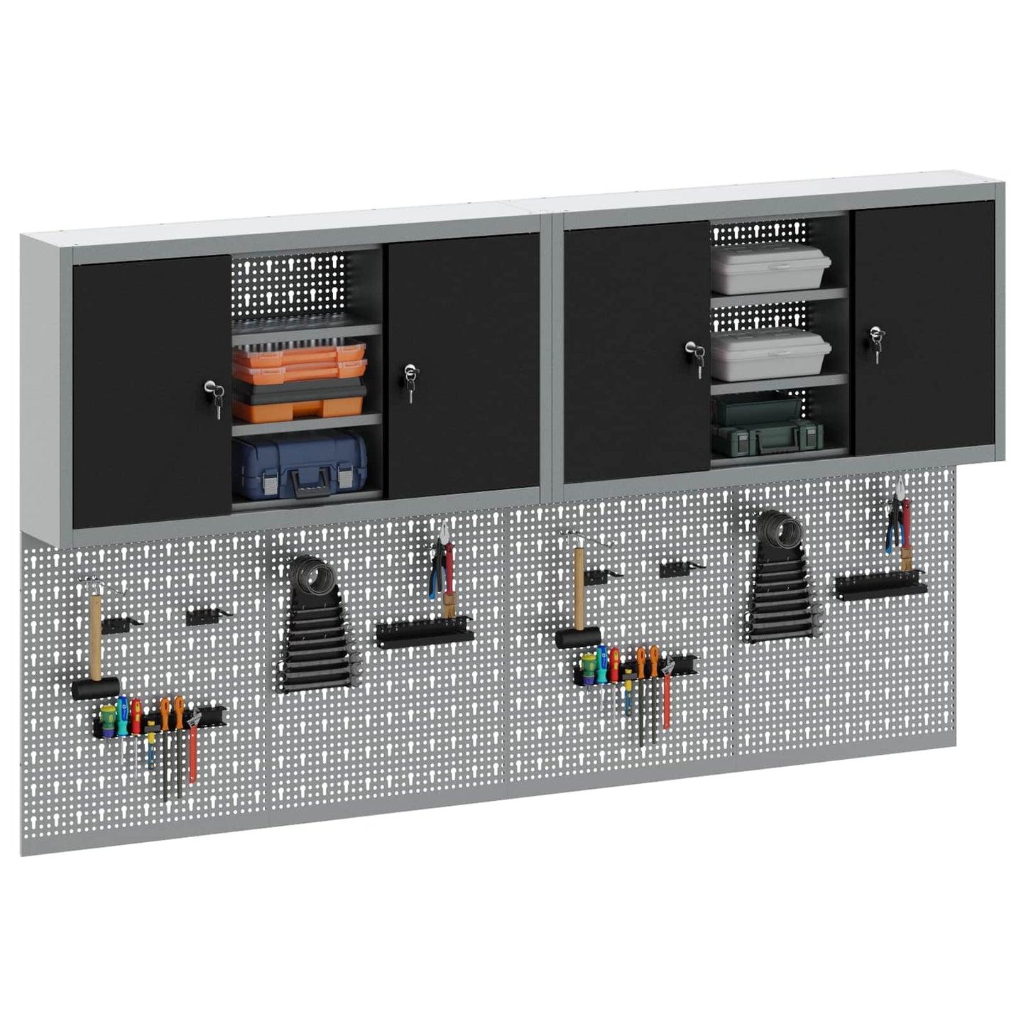 Tool Cabinet Set with Shelf 4 pcs Black Powder-Coated Steel